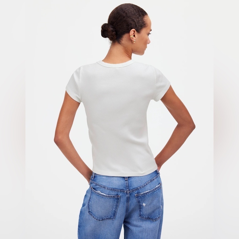 NWT! Madewell Ribbed Short Sleeve Ribbed Tee Size Small White (Style NS592) - Picture 3 of 4